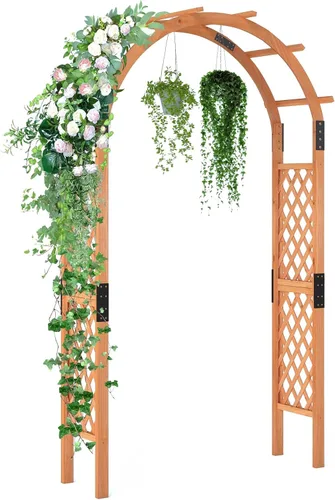 Miniatura 12 de Giantex Enrejado de madera para jardín de 7 pies, arco de boda para patio al aire libre, cumpleaños, fiesta nupcial, decoración de graduación