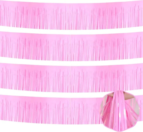 Miniatura 13 de Paquete de 4 guirnaldas de flecos de papel de aluminio negro de 10 pies con serpentinas metálicas de oropel para colgar en la pared, telón de fondo