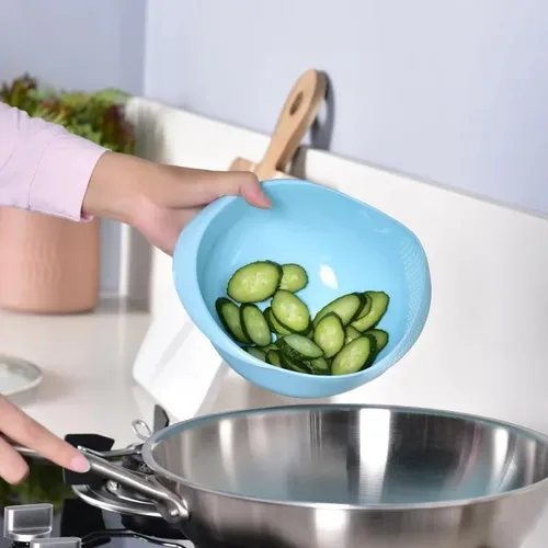 Miniatura 7 de Colador de plástico para arroz, colador de cocina, con asas, colador de arroz, colador, colador, utensilios de cocina (azul)