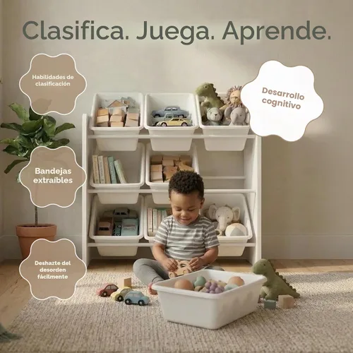 Miniatura 6 de Humble Crew Organizador de juguetes de 9 compartimientos: contenedores de plástico blanco Cambridge, solución de almacenamiento de 3 niveles