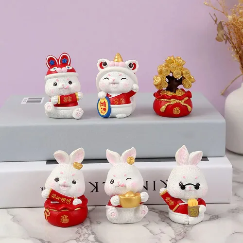 Miniatura 2 de SEADEAR Decoración de año nuevo chino, conejo en miniatura, figura de conejo del zodiaco del zodiaco, figura de resina de Año Nuevo, mini figura