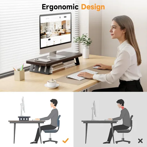 Miniatura 6 de Soporte para monitor, soporte de madera de 24 pulgadas, capacidad de carga de 220 libras, elevador de monitor de escritorio