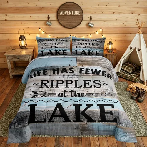 Miniatura 41 de Juego de ropa de cama King para casa del lago, juego de edredón de paleta de madera retro para regalos para amantes del lago, inserto de edredón