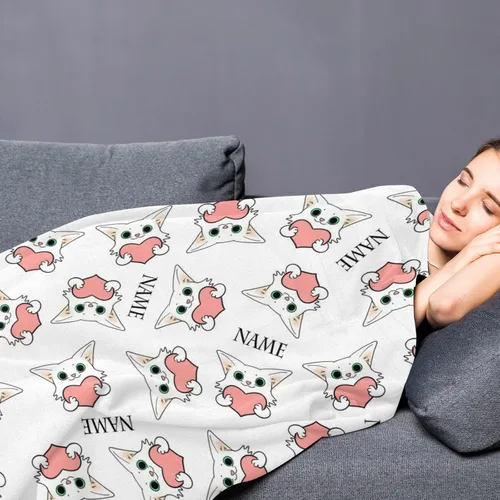Miniatura 4 de Manta personalizada divertida para amantes de los gatos, manta con nombre personalizado con bonito regalo de gato para personas que aman a