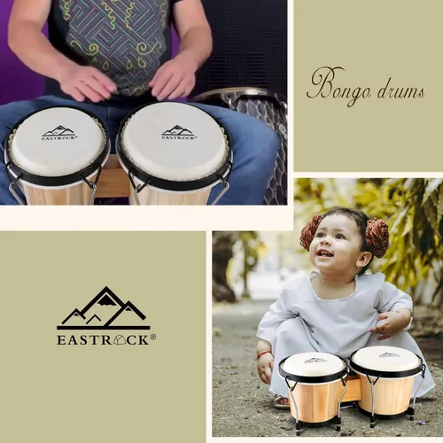 Miniatura 6 de EastRock Bongo - Juego de tambor de 6 y 7 pulgadas para adultos, principiantes, profesionales, instrumentos de percusión de madera y metal con bolsa