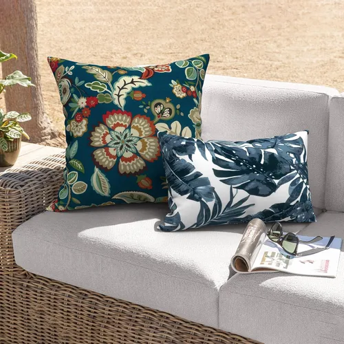 Miniatura 365 de Juego de 2 almohadas para exteriores de 16 x 16 pulgadas, repelentes al agua con interiores, para muebles de patio, hogar, jardín, geometría bohemia
