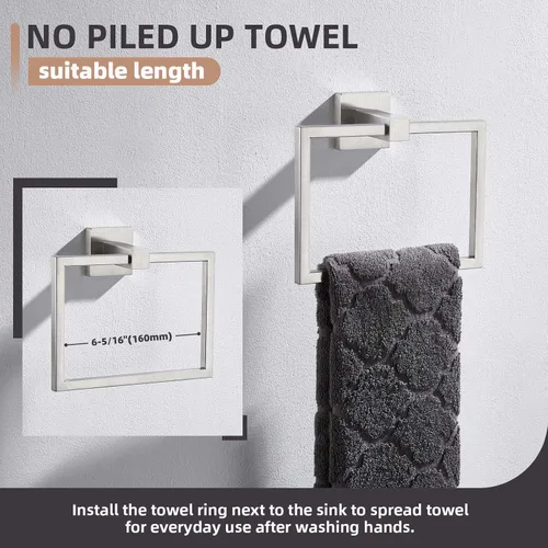 Miniatura 5 de Angle Simple SUS 304 - Toallero cuadrado de acero inoxidable para pared de baño, 7.09 pulgadas