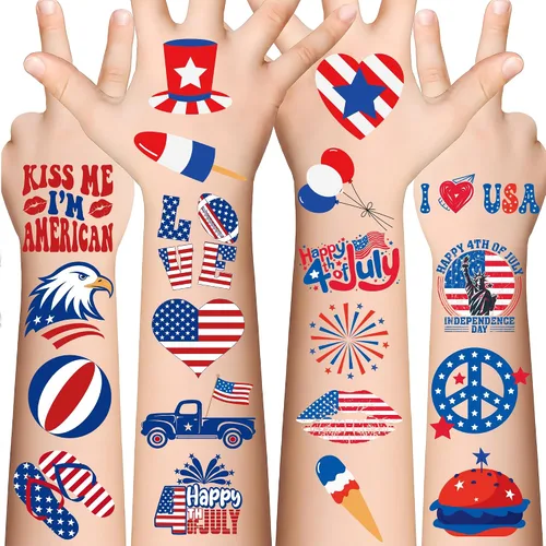 Trajes para mujer del 4 de julio, paquete de 120 tatuajes patrióticos de bandera de Estados Unidos, color rojo, blanco y azul, suministros para