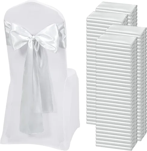 Miniatura 36 de 60 bandas para sillas de satén negro, diseño de lazos con lazos, para decoración de sillas para Acción de Gracias, boda, Navidad, banquetes