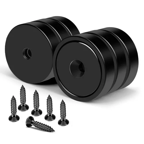 MIKEDE Imanes fuertes con agujeros, 110 libras + imanes de neodimio fuertes con tornillos inoxidables para montaje en pared, imán de base redonda de