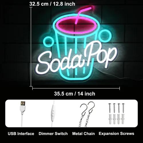 Miniatura 3 de Letrero de Neón de Refresco, Luces de Neón de Bebidas Regulables, Letreros LED de Taza de Bebidas para Pared, Letrero de Negocio, Letrero Luminoso