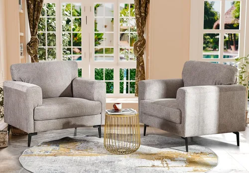 Miniatura 13 de Silla decorativa de gran tamaño, sillas tapizadas para sala de estar, sofá individual con patas de metal, cómoda silla de lectura de tela de lino