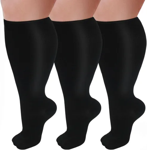 3 pares de calcetines de compresión talla extra grande para mujeres y hombres, pantorrilla ancha, 20-30 mmHg, soporte hasta la rodilla para la