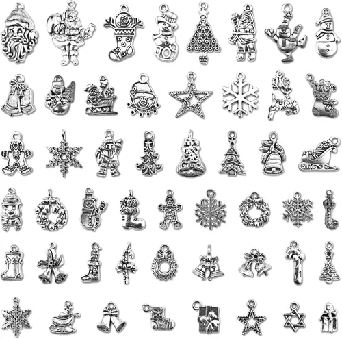 JIALEEY Dijes de Navidad, Lotes al por mayor a granel Dijes de Navidad mezclados con colgantes de plata tibetana y metal para hacer joyas,
