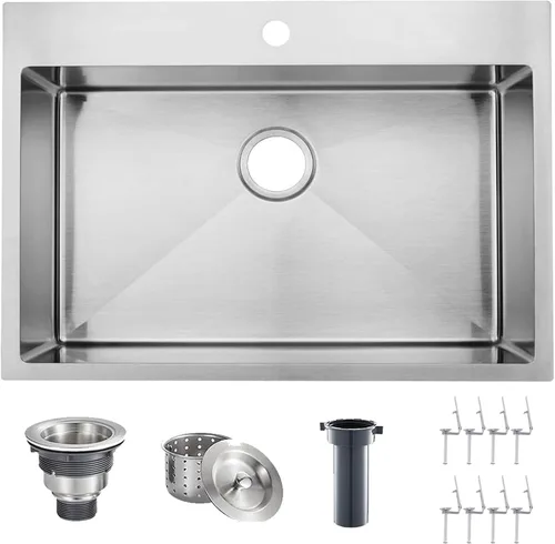 Miniatura 15 de VAPSINT Fregadero de barra de 15 x 15 pulgadas, fregadero de cocina pequeño hecho a mano de acero inoxidable de 16 calibres para preparación