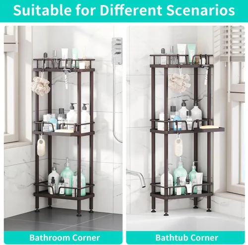 Miniatura 4 de HapiRm Organizador de ducha de esquina de pie, organizador de ducha de esquina de 3 niveles con soporte para jabón, estante de baño de acero
