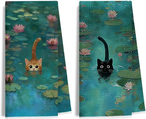 Miniatura 13 de Divertidas toallas de mano de baño con esmoquin rosa, decoración de baño para gato, toallas de mano de gatito blanco y negro para baño, 16 x 24