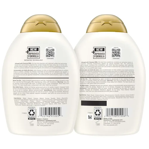 Miniatura 9 de OGX Nutritivo + juego de champú y acondicionador sin sulfato de leche de coco, hidrata y suaviza el cabello, tecnología Lipi Pro Shield, aroma