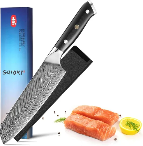 Miniatura 9 de Cuchillo Santoku de 7 pulgadas, cuchillos japoneses AUS-10 de cocina de acero Damasco con diseño de mango ergonómico