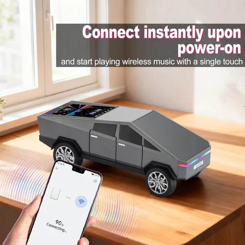 Miniatura 5 de WSTER WS-580 - Altavoz Bluetooth con reproducción de camión de estilo futuro con pantalla LED, TWS estéreo, FM, reproducción USB/TF, faros LED, Gris