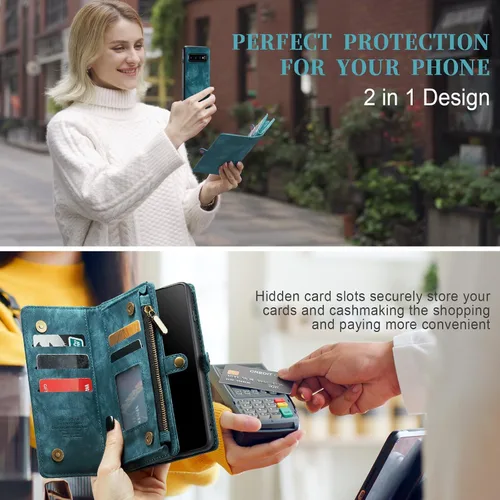 Miniatura 5 de Asuwish Funda de teléfono para Samsung Galaxy S10 Plus con cierre de cremallera, protector de pantalla de vidrio templado y tarjetero abatible