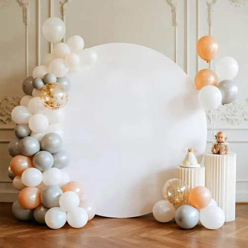 Miniatura 11 de Cubierta de fondo redonda negra de 6.5x6.5 pies, respaldo de arco circular ajustado de poliéster para boda, fiesta de cumpleaños, novia, baby
