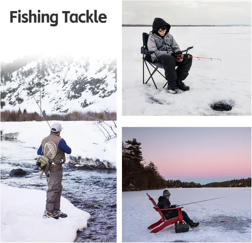 Miniatura 5 de Combos de carrete de caña de pescar en hielo, caña de pescar de hielo de 19.7 pulgadas con carrete de pesca, desnatador, señuelos de ganchos y bolsa