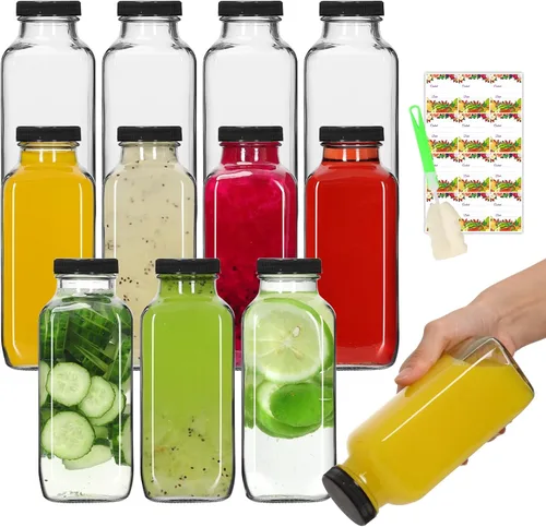 Miniatura 13 de AuroTrends Botellas de vidrio de 8 onzas con tapas, paquete de 6, botellas de vidrio de 8.5 fl oz para agua, kombucha, portátil, reutilizable, 8