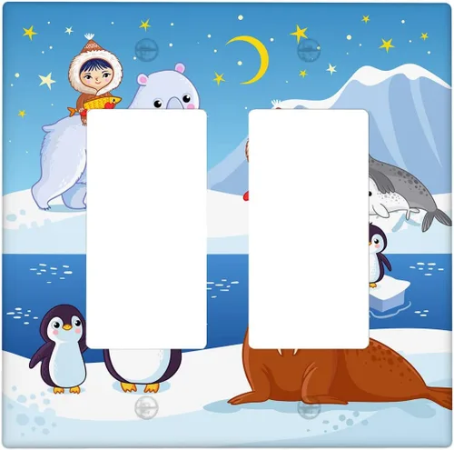 Miniatura 58 de Arctic Animals - Placa de interruptor de luz de 1 banda, lindo sello de dibujos animados, pingüino, oso polar, placa de pared individual basculante