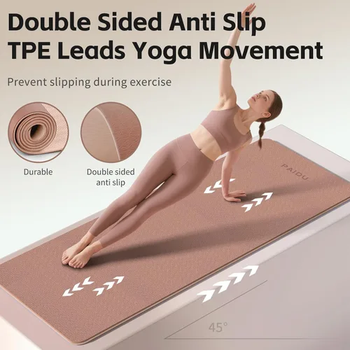 Miniatura 4 de PAIDU Yoga Mat 8mm Super Thick TPE Fitness Mat SGS Certified Non-Slip, Odorless & Tear-Resistant Unisex with Strap for Yoga, Pilates, Marrón