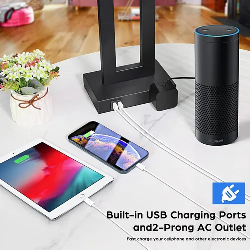 Miniatura 5 de TOBUSA Juego de 2 lámparas de mesa de 28 pulgadas de alto para salas de estar, modernas lámparas de mesa negras con control táctil para dormitorio