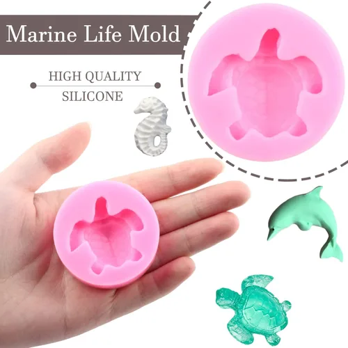 Miniatura 2 de Mujiang Molde de silicona de caballito de mar de tortuga de mar, molde de fondant de delfín y pulpo, para decoración de tartas de tortuga