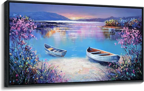 Miniatura 2 de YCPRIMER Gran Arte de Pared de Paisaje para Sala de Estar, Lienzo de Decoración de Pared con Flores, Arte de Decoración en Azul y Morado, Cuadro