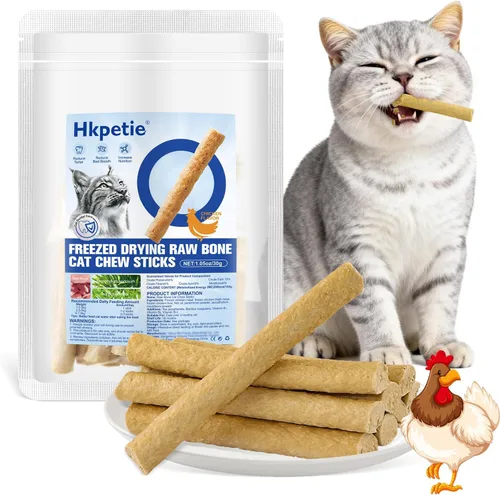 Palitos de masticación para gatos liofilizados de 1.06 oz, sabor a pollo, golosinas dentales para gatos para refrescar el aliento y reducir el