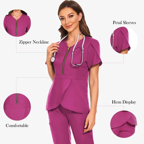 Miniatura 2 de VIAOLI Conjunto de ropa quirúrgica para mujer con cremallera, conjunto médico de enfermería y pantalón de enfermería, diseño moderno y sexy