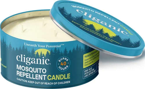 Cliganic Vela repelente de mosquitos natural (grande de 22 onzas), citronela, sin DEET, aceite esencial infundido para exteriores, campamento, quema