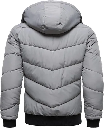 Miniatura 4 de HOOD CREW Abrigos de invierno para hombre, parka acolchada y a prueba de viento, chaquetas de plumón cálidas con capucha extraíble Gris