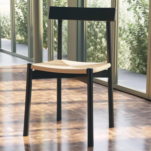 Miniatura 2 de Poly & BARK Hamm Silla de comedor – 18 pulgadas de altura del asiento, marco de roble macizo, asiento de cuerda tejida a mano, diseño moderno