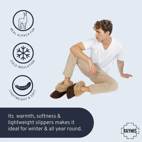 Miniatura 6 de Raymis Pantuflas unisex 100% de piel de alpaca para bebé, zapatos de dormir suaves, cálidos y cómodos