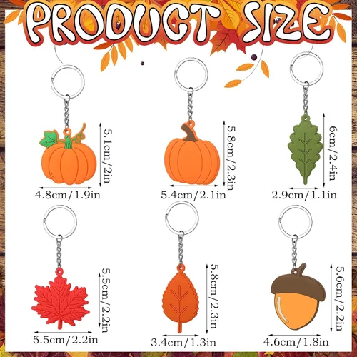 Miniatura 2 de Geetery 36 llaveros de fiesta de Acción de Gracias, regalos a granel, llaveros de calabaza de otoño, hojas, regalos de agradecimiento, llavero a