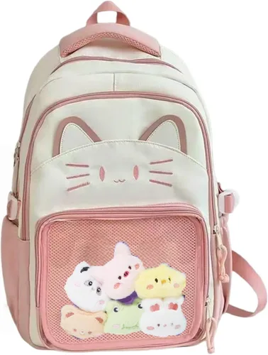 Miniatura 8 de Bolsa Kawaii Cat Ita, bolso con pines, bolsa con inserto, para uso diario y cosplay, nailon, Negro-blanco, Pequeño, Kawaii