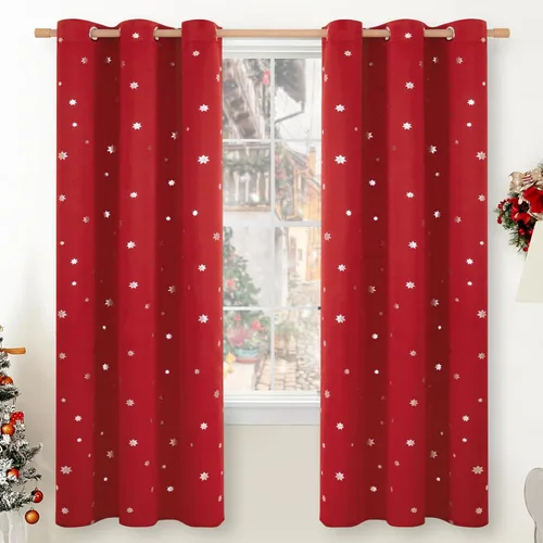 Miniatura 7 de BGment Cortinas de Navidad para Dormitorio de Niños 63 Pulgadas de Largo - Patrón de Copo de Nieve Decoración de Tratamientos de Ventanas con Ojales