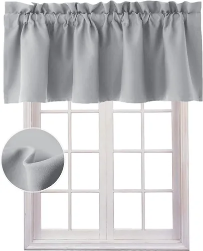 Miniatura 17 de Hiasan - Cortinas de cenefa negras con bolsillo para barra, cortinas opacas para ventanas de cocina, 52 x 18 pulgadas de largo, 1 panel Negro