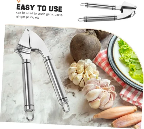 Miniatura 8 de Prensa manual de ajo de acero inoxidable con pelador, herramienta de picadora multifuncional para trituración de ajo, jengibre, fácil de limpiar