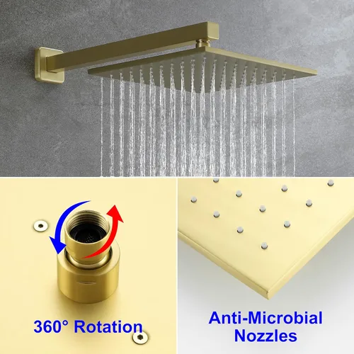 Miniatura 5 de SHAMANDA Sistema de ducha de lluvia de latón, juego de grifo de ducha de baño de lujo en oro cepillado (incluye cuerpo de válvula rugosa y moldura)