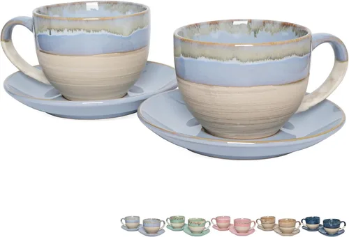 Miniatura 8 de Bosmarlin Juego de 2 Tazas de Capuchino de Cerámica con Platillo, 10 Oz, Tazas de Café para Café con Leche, Espresso, Té, Aptas para Lavavajillas