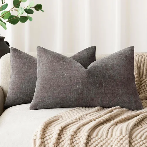 Miniatura 17 de Foindtower - Paquete de 2 fundas de almohada decorativas, cuadradas, cómodas, unicolor, suaves, lumbares, estilo rústico neutro, para sofá, sillón