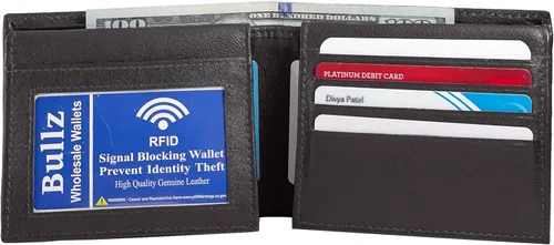 Miniatura 27 de Bullz RFID bloqueo de señal de protección contra robo de cuero grande grueso de seguridad para hombre cartera, Negro