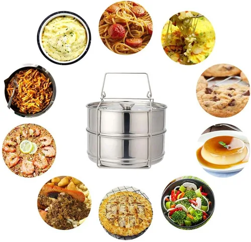 Miniatura 7 de Sartenes apilables para vaporizador, accesorios instantáneos para ollas de 6 cuartos de galón de 2, mango de silicona y tapas intercambiables