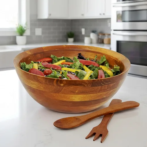 Miniatura 12 de Woodard & Charles - Cuenco grande de madera para ensaladas, frutas, palomitas de maíz, pasta, 10 pulgadas de diámetro x 4.5 pulgadas de alto